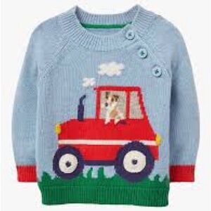 Baby Boden Light Blue Sweater with Dog in Red Tractor